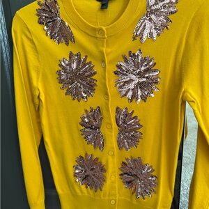 J. Crew Gold Cardigan with Sequin Floral Design
